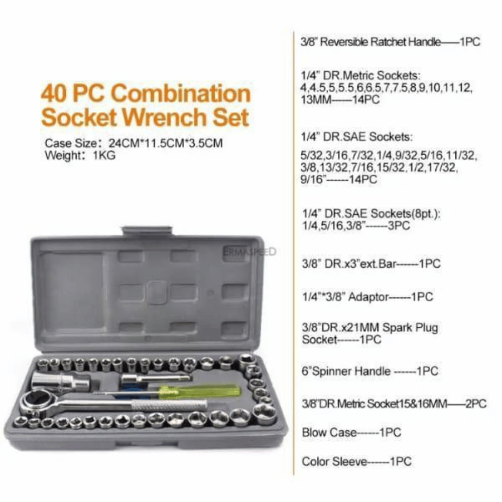 40-piece combination socket wrench set with case on a white background