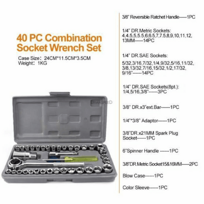 40-piece combination socket wrench set with case on a white background