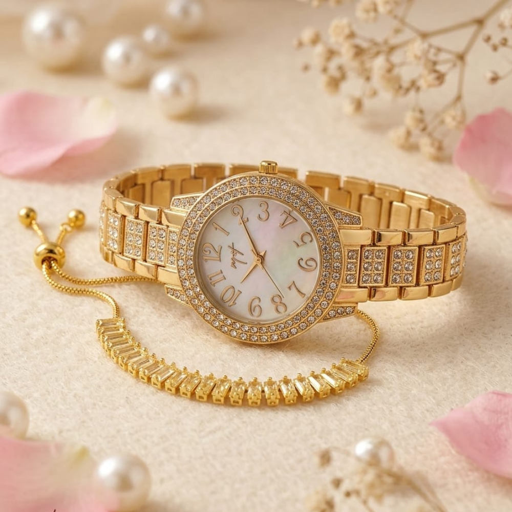 Golden Girls Diamond Style Watch COD Available Pakistan