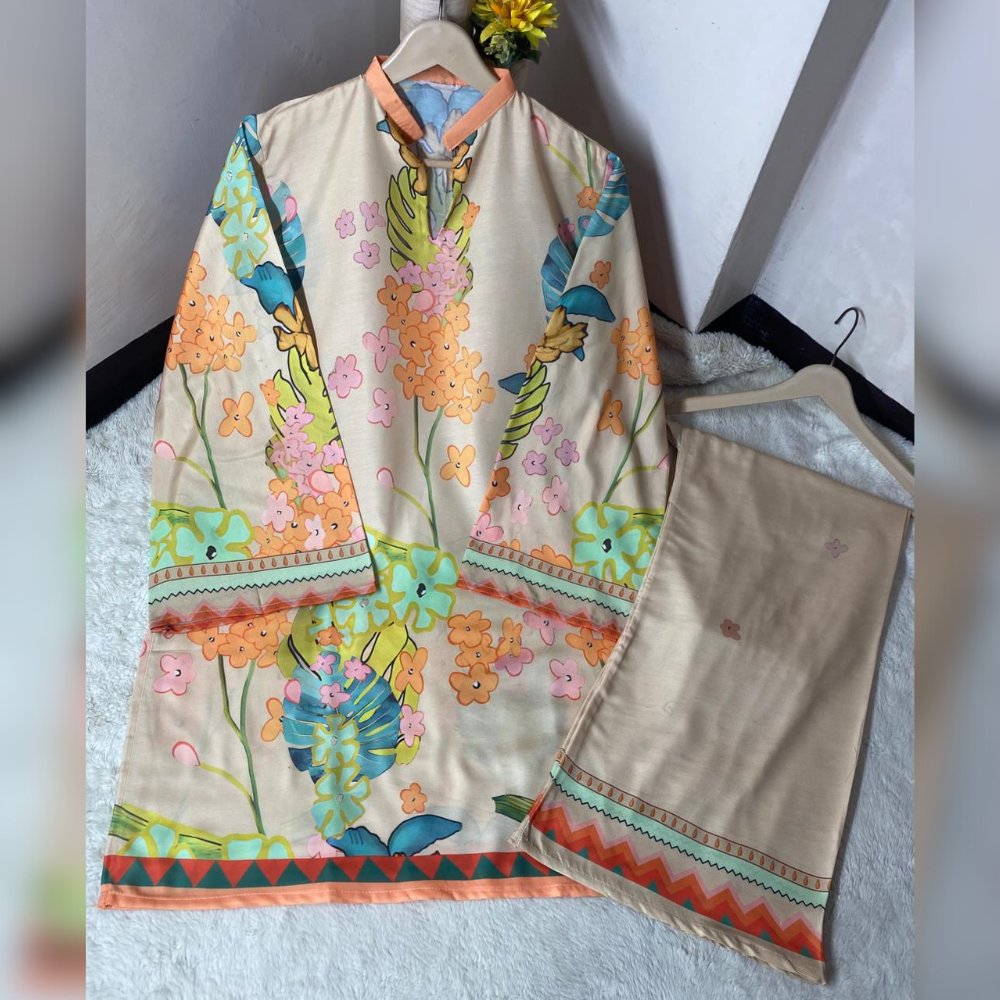 Colorful floral-patterned fabric on a white background