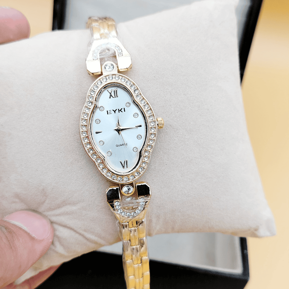 Front view of the Eyki ladies watch in gold finish