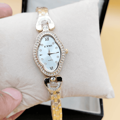 Front view of the Eyki ladies watch in gold finish