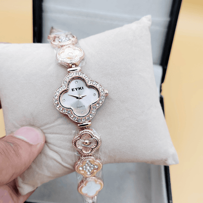 Front view of the Eyki ladies watch in rose gold finish