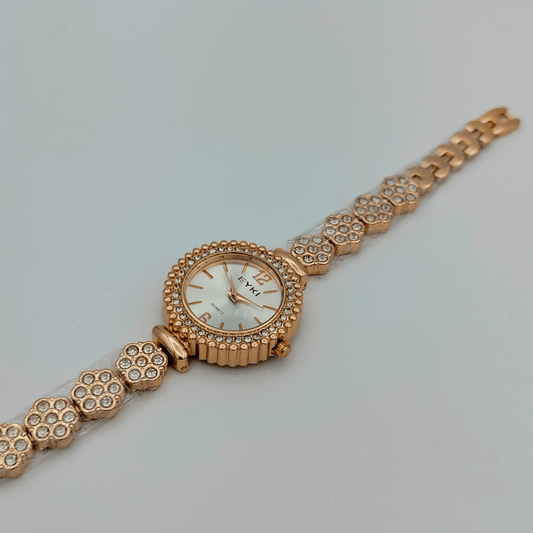 Front view of the Eyki ladies watch in rose gold finish
