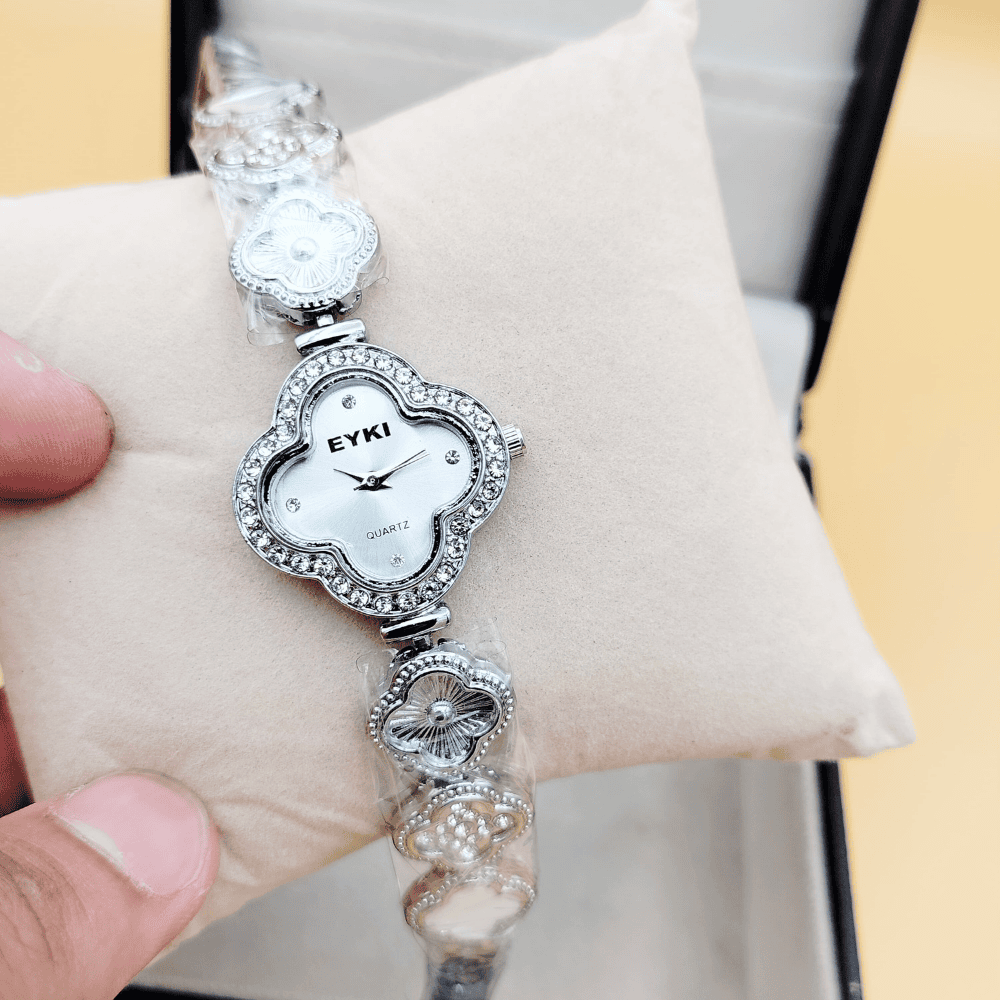 Front view showcasing the Eyki ladies watch in silver