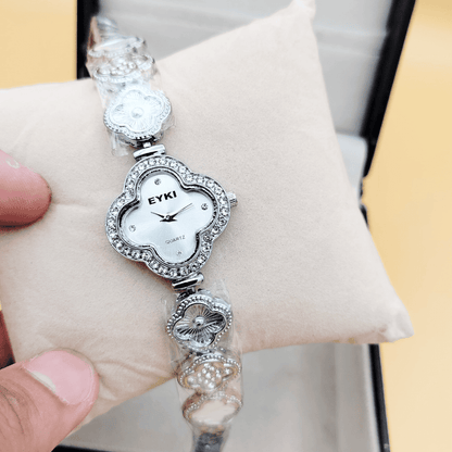 Front view showcasing the Eyki ladies watch in silver
