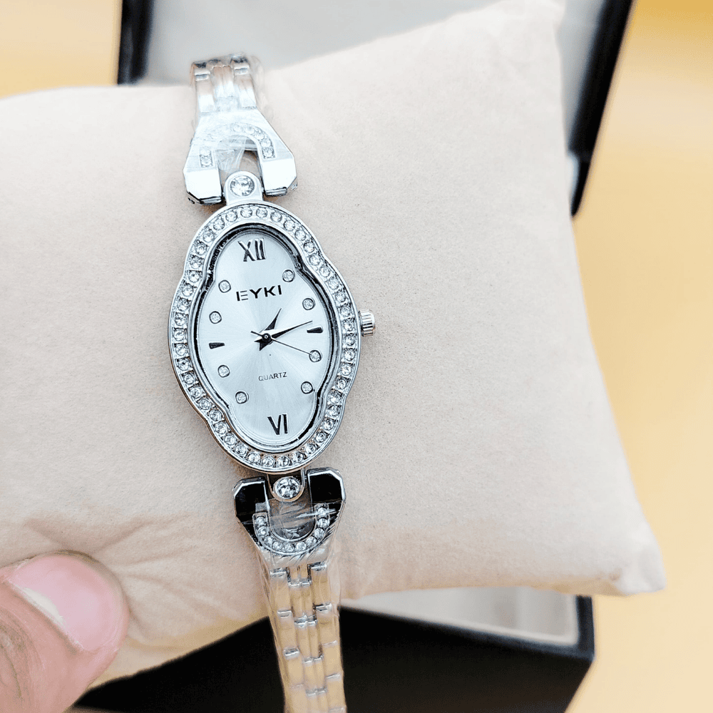 Front view showcasing the Eyki ladies watch in silver.