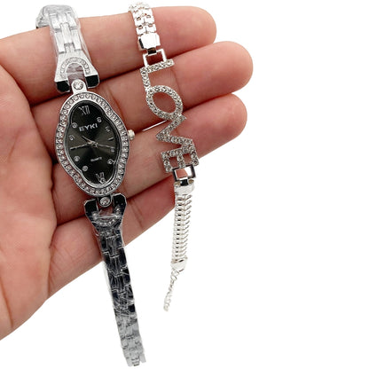 Ladies Jewelry Watch + Bracelet – Elegant Silver