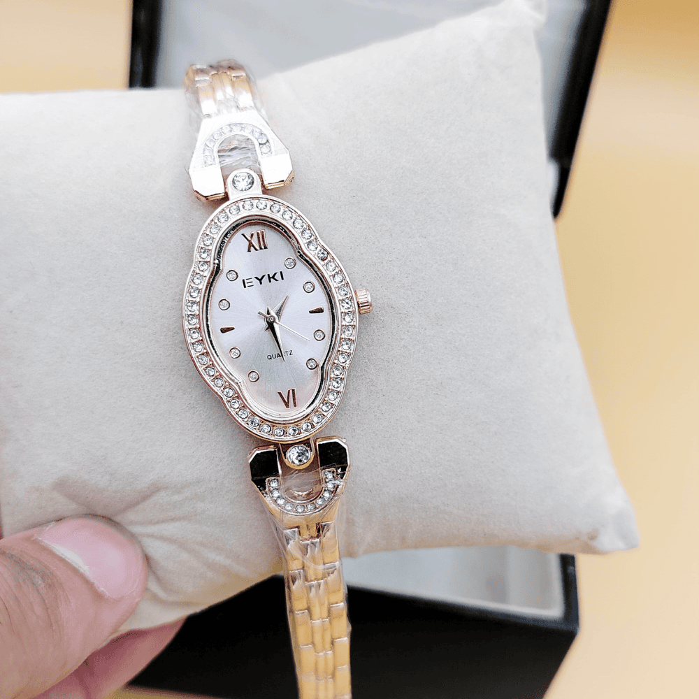 Front view of the Eyki ladies watch in rose gold finish