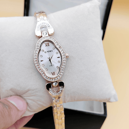 Front view of the Eyki ladies watch in rose gold finish
