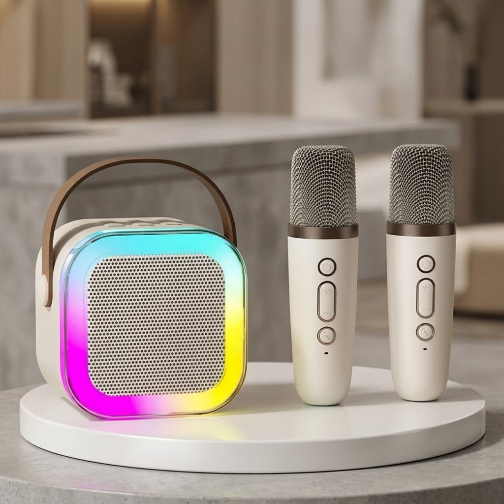 K12 Portable Bluetooth Speaker with Wireless Mic – LED Lighting, Karaoke & Music Fun