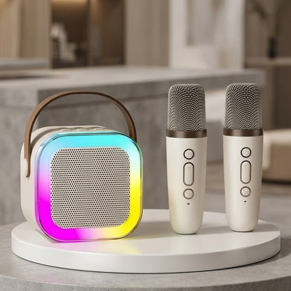 K12 Portable Bluetooth Speaker with Wireless Mic – LED Lighting, Karaoke & Music Fun