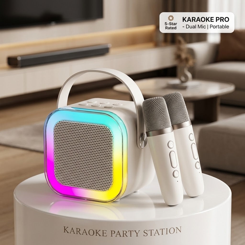 K12 Portable Bluetooth Speaker with Wireless Mic – LED Lighting, Karaoke & Music Fun