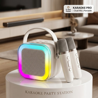 K12 Portable Bluetooth Speaker with Wireless Mic – LED Lighting, Karaoke & Music Fun