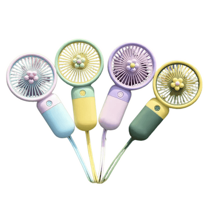 Four colorful handheld fans on a white background