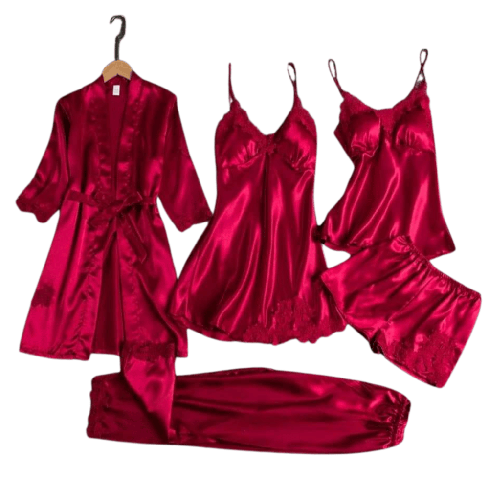 front-view-main-picture-red featuring bold red nightwear with elegant lace finish