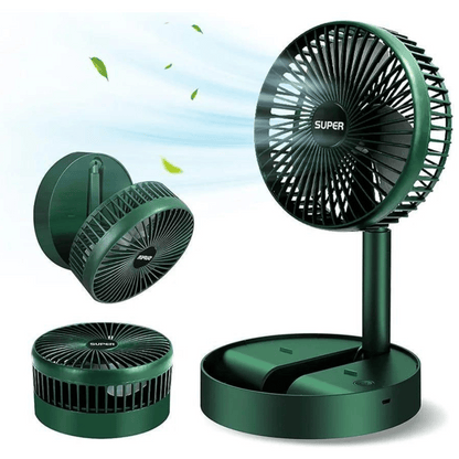 Green portable fan with multiple angles on a white background