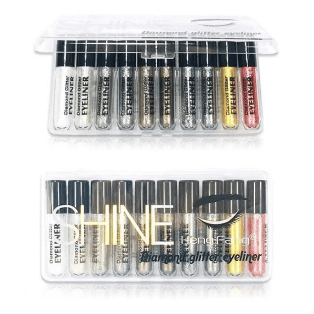 full-picture of Hang Fang Glitter Eyeliner 10 pcs Set with all shades displayed