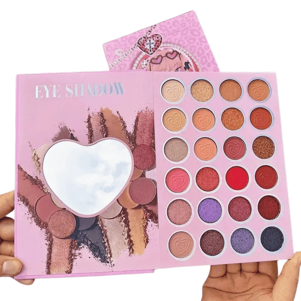 full-view displaying all 4 sections of the makeup book fully opened