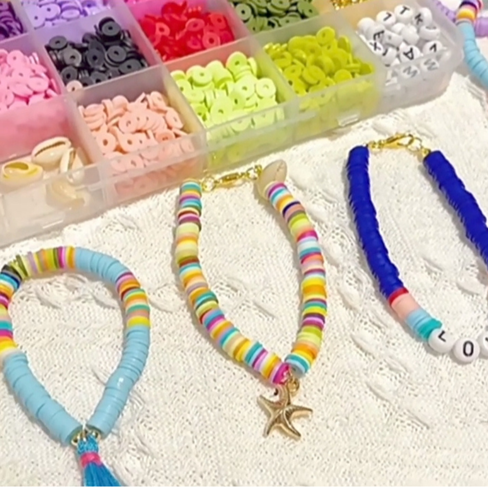 Top view showing bracelets made from the beads set