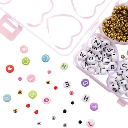 Overhead view of colorful beads in the organizer box
