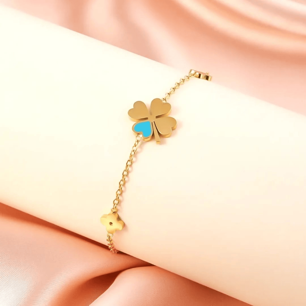 Close-up view of bracelet worn on wrist – gold plated, stylish look