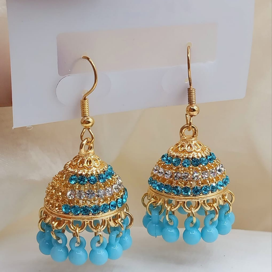 Gold plated earrings with sea green moti – front view