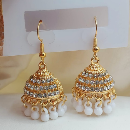 Gold plated earrings with white moti – front view