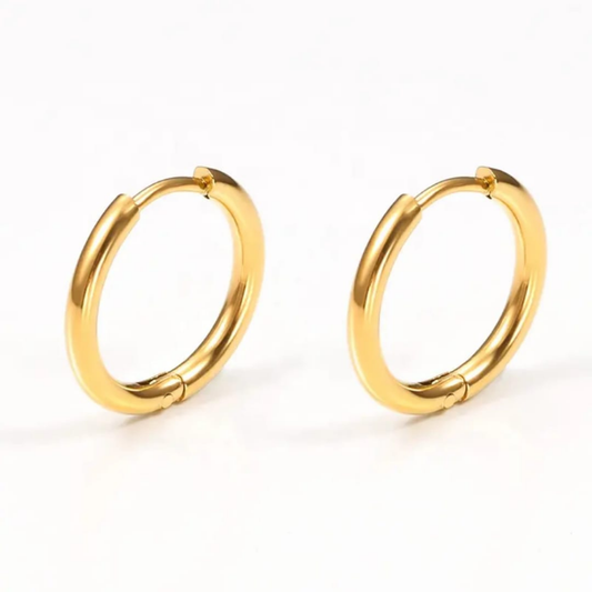 Close-up image of simple and elegant gold plated ear rings