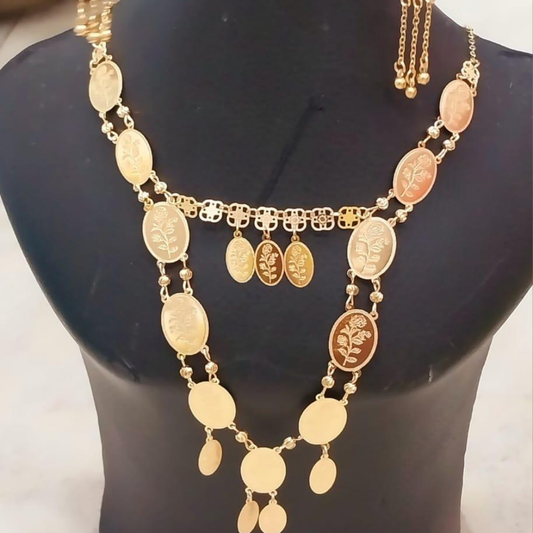 Close-up of China gold plated jewellery set in presentation box