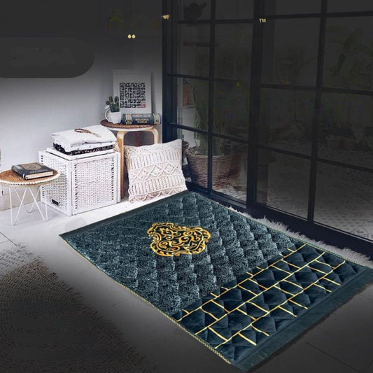 Decorative rug with geometric pattern in a room setting