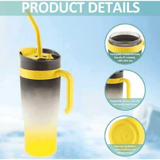 Front view highlighting features of the gradient water bottle