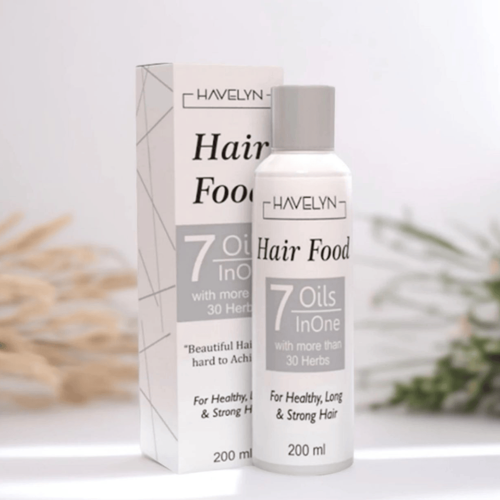 Close-up of Havelyn 7-in-1 Hair Food Oil bottle