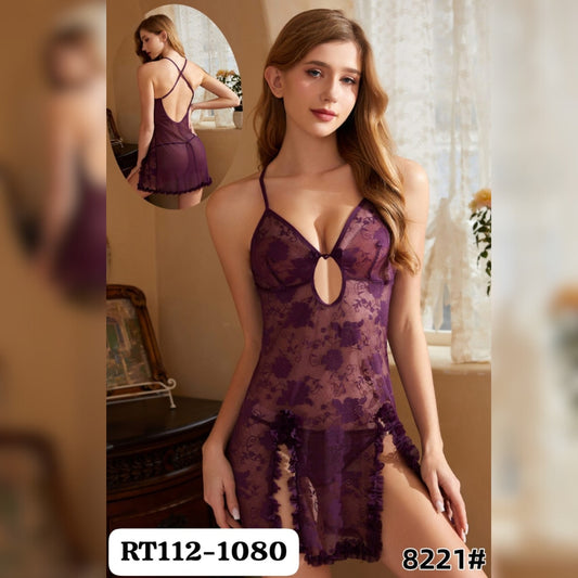 Purple net nightie shown from front and back