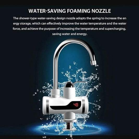Water-saving foaming nozzle with digital display on a dark background