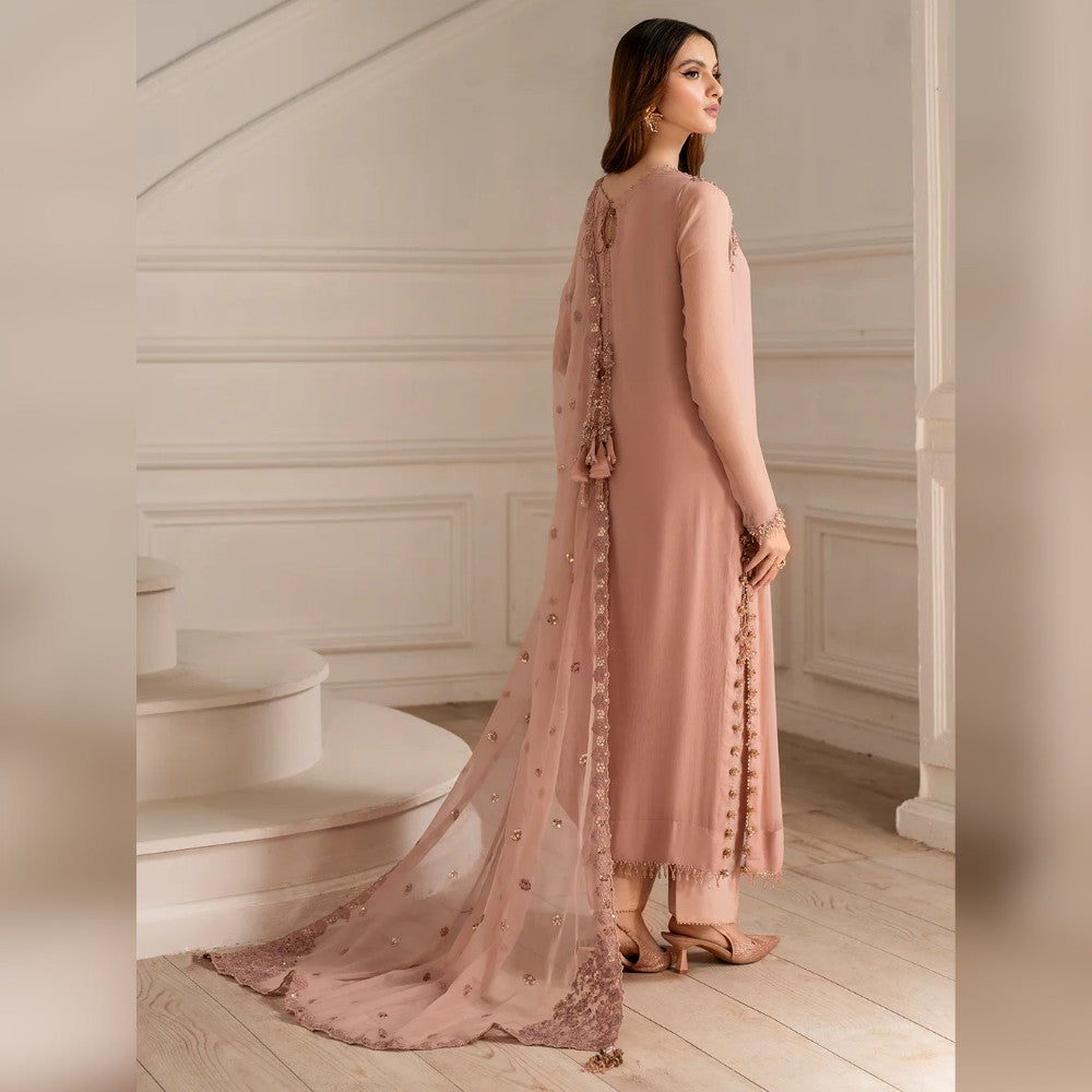 Iznik Chiffon Embroidered Suit 3 Pcs Back View – Unstitched Formal Dress