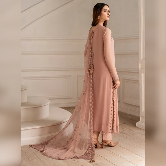 Iznik Chiffon Embroidered Suit 3 Pcs Back View – Unstitched Formal Dress