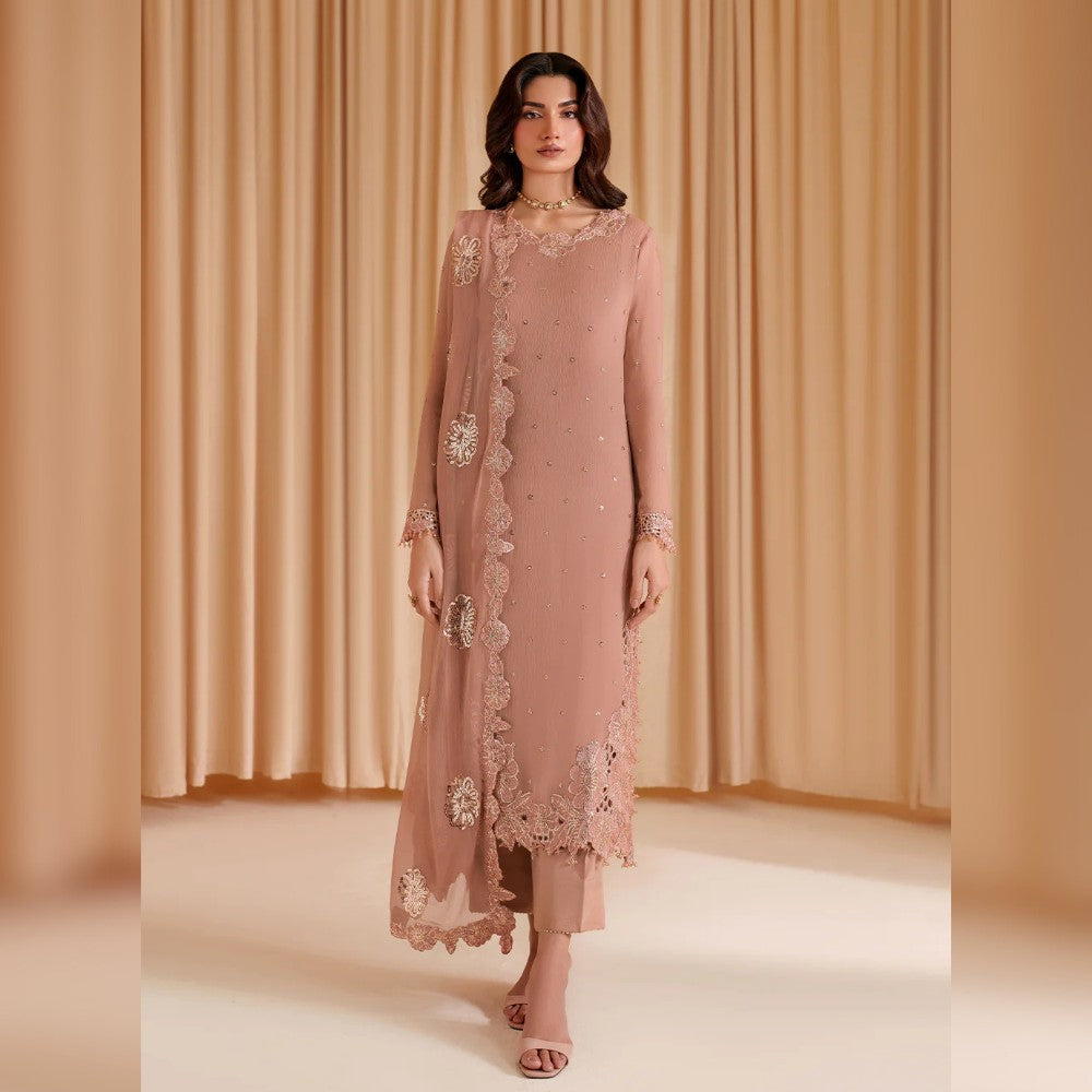 IZNIK Chiffon Embroidered Suit 3 Piece Unstitched Front Model View