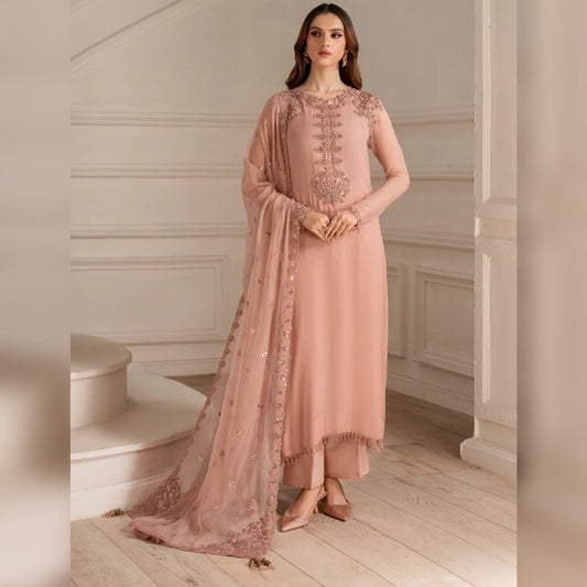 Iznik Chiffon Embroidered Suit 3 Pcs Front View – Luxury Formal Dress