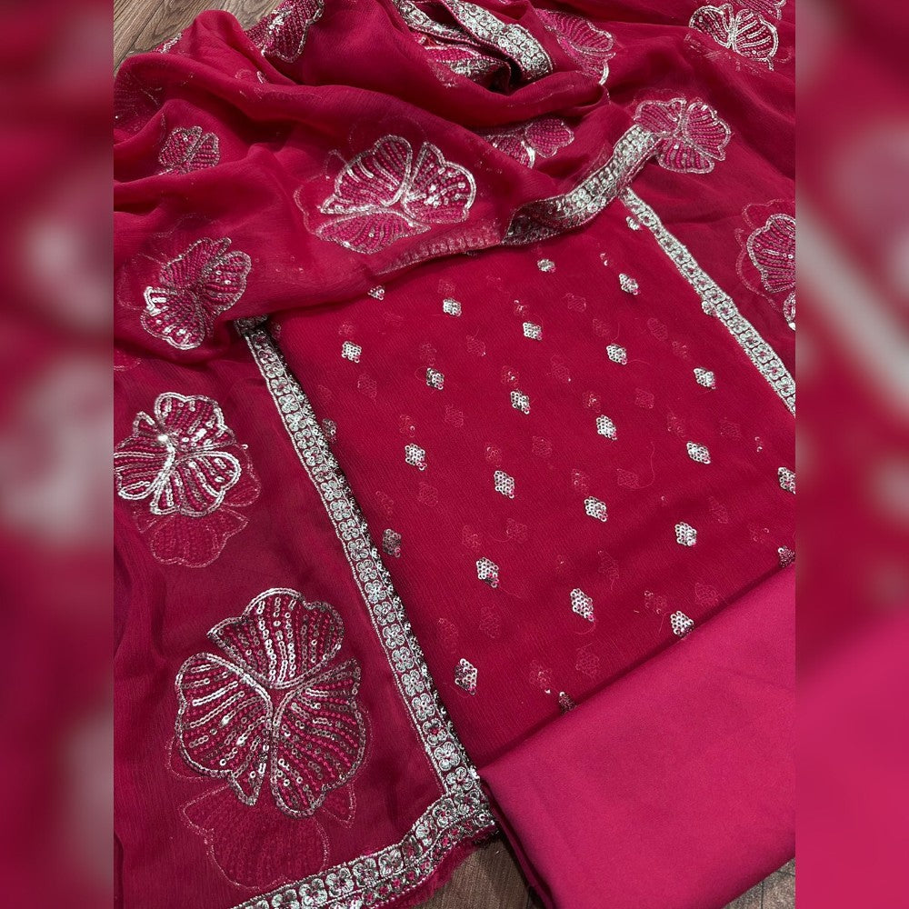 IZNIK Chiffon Unstitched Suit with Malai Trousers and Inner Included