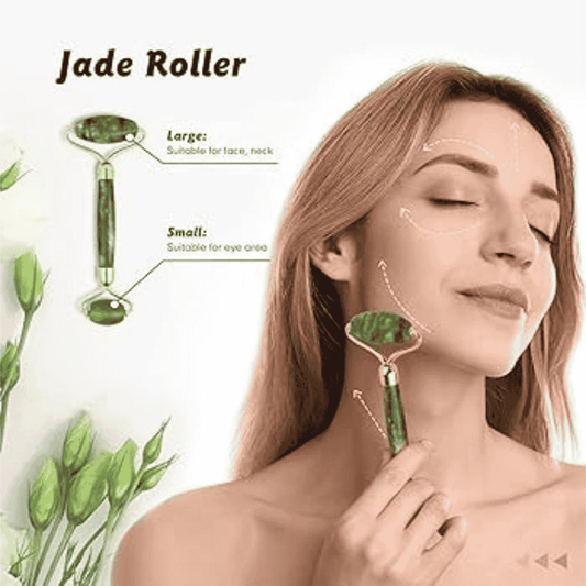 Close-up of the jade roller's small and large heads.