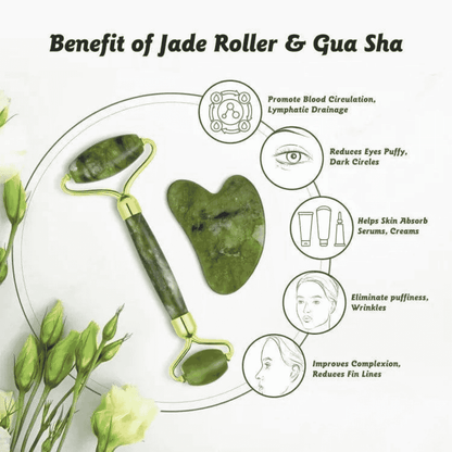 Comprehensive description of the jade roller and Gua Sha set features.