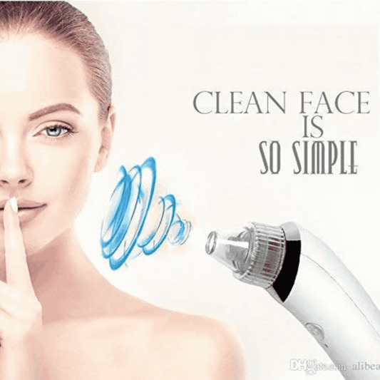 Woman with a facial cleansing device and text 'Clean Face is So Simple' on a white background
