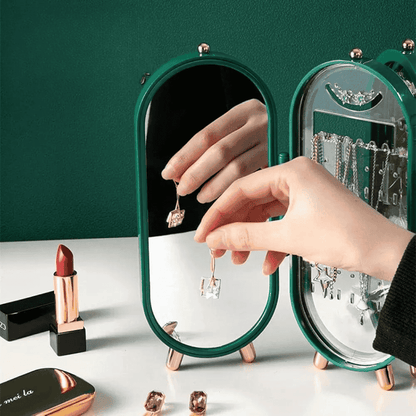 Front open view of green jewelry organizer