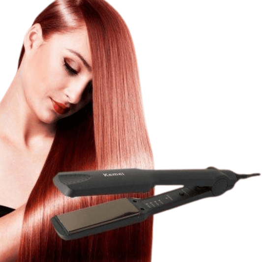 Model using Kemei KM-329 Hair Straightener for sleek hair styling