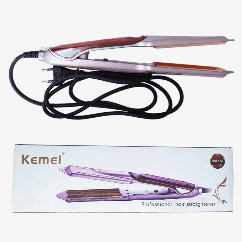 Kemei KM-473 Hair Straightener shown with retail box packaging