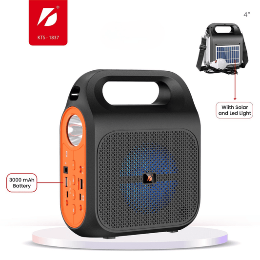 Portable power station with solar panel and LED light on a white background