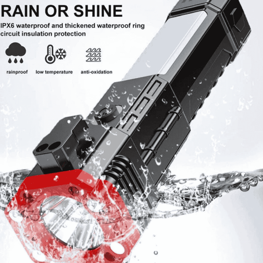 Close-up of the flashlight against a white background, emphasizing its design.