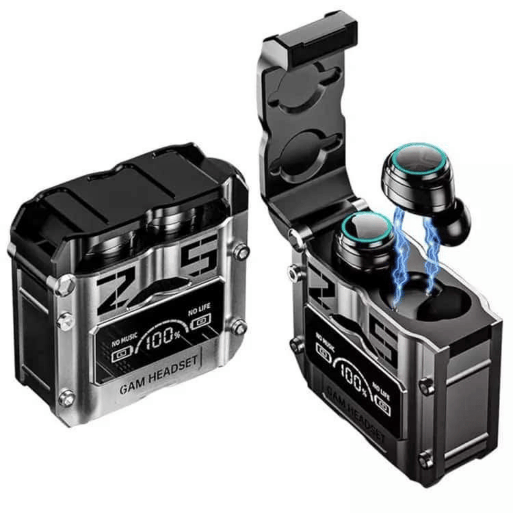 Side profile of M25 earbuds showing ergonomic fit and finish