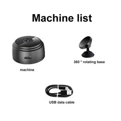 List of items included with a machine, including a machine itself, a 360-degree rotating base, and a USB data cable, on a white background.